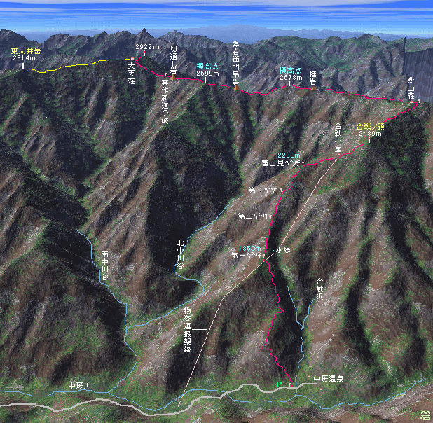 大天井岳 表銀座コースマップ 長野県の山